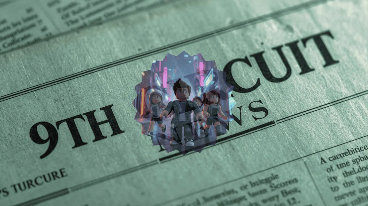 9th Circuit Roblox News headline featuring gaming avatars in public